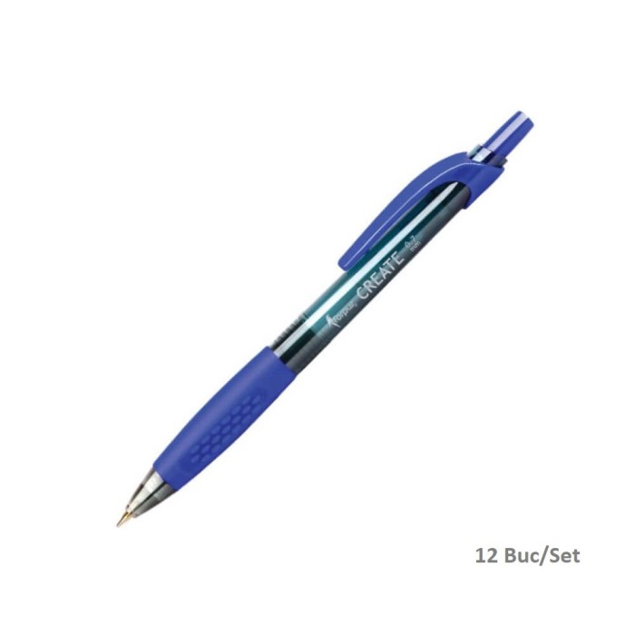 Set 12 Pixuri FORPUS Create, Mina Albastra, Varf 0.7 mm, Mecanism si Corp Albastru din Plastic cu Grip Ergonomic, Pix Albastru, Pixuri Albastre, Pix c