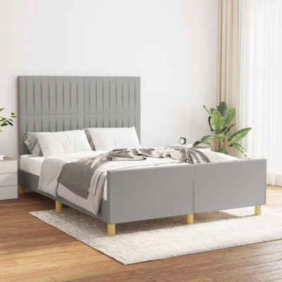 vidaXL Cadru de pat cu tăblie, gri deschis, 140x190 cm, textil foto