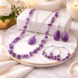 Set colier Flori de piatra Lila