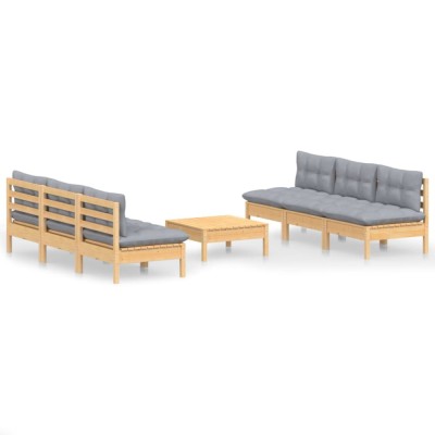 Set mobilier gradina cu perne gri, 7 piese, lemn masiv de pin foto