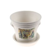 Ghiveci ceramic, interior, rotund, alb, 14.5 x 13 cm, cu farfurie, diverse modele, Rustic 1