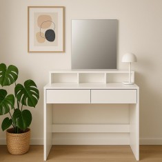 Masa de toaleta cu oglinda si 2 sertare, 80x40x140 cm, alb Household NewTrend