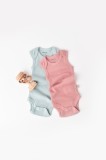 Set 2 body-uri fara maneci bebe unisex din bumbac organic si modal - Mint Rose, BabyCosy (Marime: 0-3 Luni)