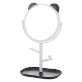Oglina cosmetica cu picior, flippy, hd, rotire 360 grade, 15 cm diametru, suport bijuterii baza + brate, model cu urechi, 30 x 16.5 x 15 cm, alb/negru