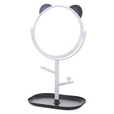 Oglina cosmetica cu picior, flippy, hd, rotire 360 grade, 15 cm diametru, suport bijuterii baza + brate, model cu urechi, 30 x 16.5 x 15 cm, alb/negru