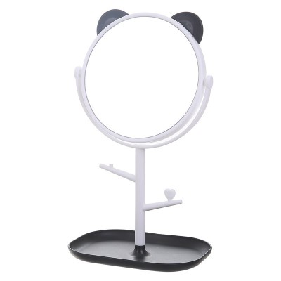 Oglina cosmetica cu picior, flippy, hd, rotire 360 grade, 15 cm diametru, suport bijuterii baza + brate, model cu urechi, 30 x 16.5 x 15 cm, alb/negru foto
