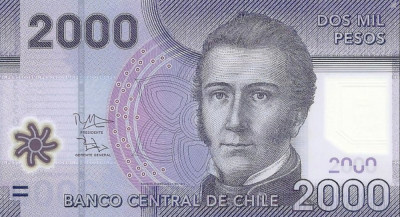 Bancnota Chile 2.000 Pesos 2016 - P162f UNC ( polimer ) foto