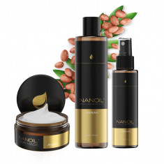 Set de îngrijire a părului cu argan Nanoil Mască de păr, balsam, șampon