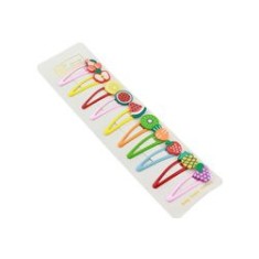 Set 10 clame de păr pentru fetițe, model fructe, multicolor