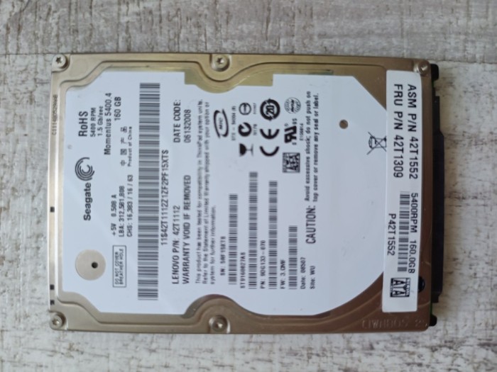 Hard disk laptop Seagate 160 GB SATA. 70% sănătate &icirc;n Sentinel