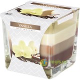 Lumanare Parfumata in Pahar Trei Culori cu Aroma Vanilie