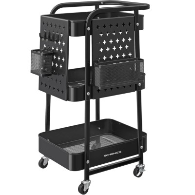SONGMICS Raft de depozitare mobil tip carucior rulant, pentru baie sau bucatarie, cadru otel, 32x43x74 cm, negru Household NewTrend foto