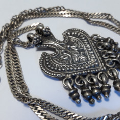 MEDALION argint MASIV vechi RAJASTHAN INDIA rar TRIBAL vintage pe Lant argint
