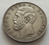 5 Lei 1883 Argint, Carol I, Romania, AU, varianta dreptunghi la coroana