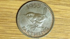 Marea Britanie - moneda de colectie - 1 farthing 1955 -Elisabeta II- serie rara!