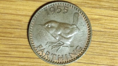 Marea Britanie - moneda de colectie - 1 farthing 1955 -Elisabeta II- serie rara! foto