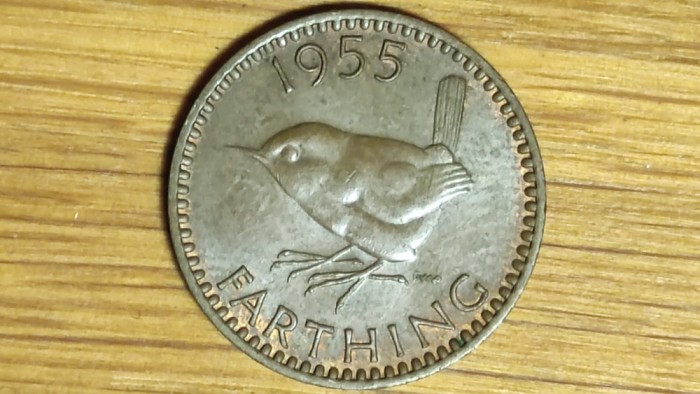 Marea Britanie - moneda de colectie - 1 farthing 1955 -Elisabeta II- serie rara!