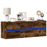 Cumpara ieftin Comodă TV de perete cu lumini LED, stejar fumuriu, 130x31x45 cm