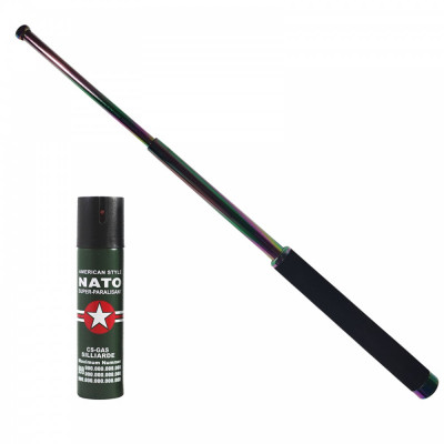 Baston telescopic 65 cm, rainbow, cadou spray NATO 60 ml foto