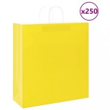 VidaXL Pungi de h&acirc;rtie 250 buc cu m&acirc;nere galbene 45x17x48 cm