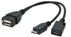 Cablu Gembird USB OTG AF to micro BM + micro BF Black foto