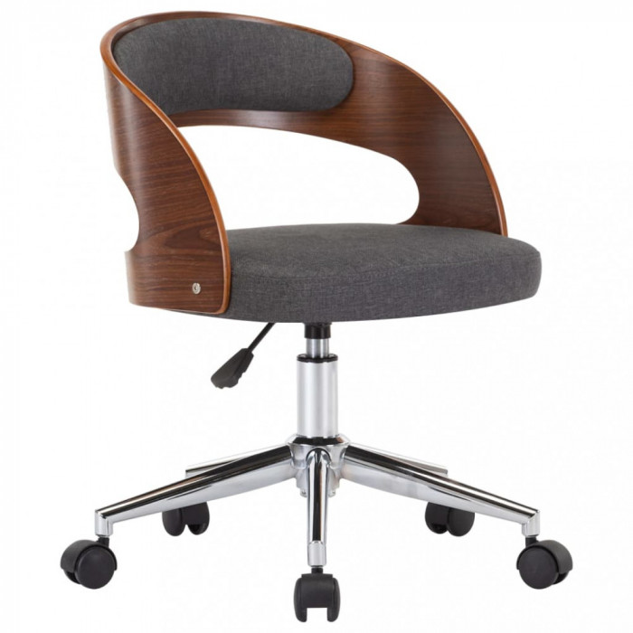 Scaun de birou pivotant, gri, lemn curbat si material textil