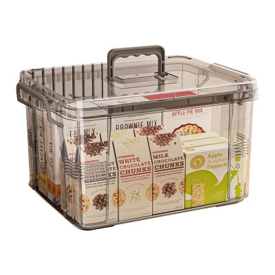 Cutie de depozitare pentru alimente, jucarii, accesorii, portabila, 31.5x23x19 cm, transparent-gri foto