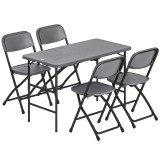Outsunny Set Masă și Scaune Pliabile de Grădină, 5 Piese, Masă Reglabilă cu Blat HDPE Efect Lemn și 4 Scaune, Set Mobilier Exterior pentru Terasă și B