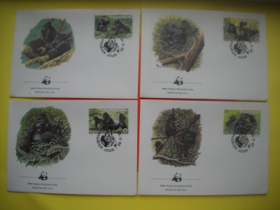 HOPCT PLIC FDC S NR 315 SET 4 FDC -FAUNA- GORILE RWANDA 1985 -NECIRCULAT foto
