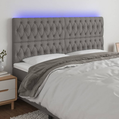 vidaXL Tăblie de pat cu LED, gri &amp;icirc;nchis, 200x7x118/128 cm, textil foto