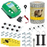 Pachet complet gard electric 500 m, 3.2 Joule, 230V, pentru animale salbatice, kit instalare, aparat, fir, izolatori, manere poarta