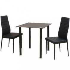 vidaXL Set masă și scaune de bucătărie, negru, 3 piese