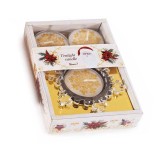 Set suport, 3 lumanari Craciun Fulg de Nea in cutie cadou cm 10 x 12,5 x 2 H