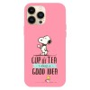 Husa compatibila cu Apple iPhone 15 Plus, Viceversa, model A cup of tea is always good ideea Snoopy , Silicon, TPU, Transparent, Carcasa