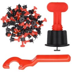 Set clipsuri nivelare faianta 1,5 mm, 50 buc, cheie inclusa, reutilizabile, rosu/negru