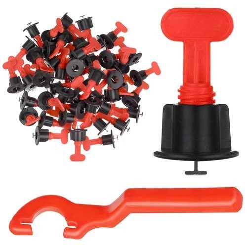 Set clipsuri nivelare faianta 1,5 mm, 50 buc, cheie inclusa, reutilizabile, rosu/negru