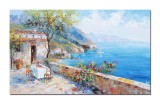Cumpara ieftin Tablou living 100x60cm peisaj mediteranean de pe terasa pictat manual, Colt de rai, ulei pe panza, Valentin Pop