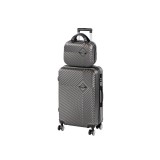 Set 2 Valize Leziter TraveLux Pro IV, Gri, ABS, Troler Mediu 68cm, 4 Roti Duble 360&deg;, Trusa Toaleta, Blocare Cod