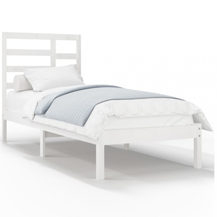 Cadru de pat mic single, alb, 75x190 cm, lemn masiv
