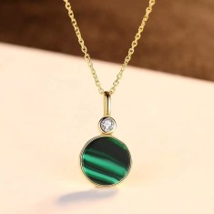 Lantisor Din Argint Auriu --- Malachite Verde --- FINUT Arg399C