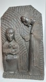 240609.1-RARĂ Sculptura africana lemn pretios - icoana Fecioara Maria si pruncul