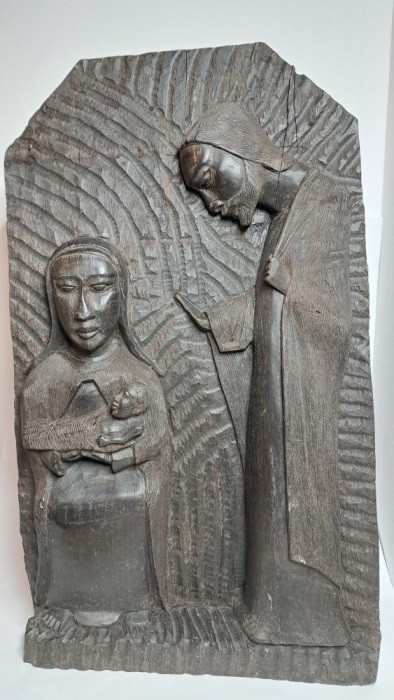 240609.1-RARĂ Sculptura africana lemn pretios - icoana Fecioara Maria si pruncul
