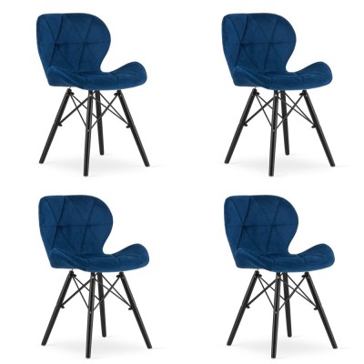 Set 4 scaune stil scandinav, Artool, Lago Velvet, catifea, lemn, bleumarin si negru, 47x52x73.5 cm foto