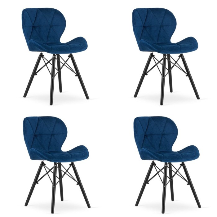 Set 4 scaune stil scandinav, Artool, Lago Velvet, catifea, lemn, bleumarin si negru, 47x52x73.5 cm