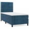 Pat box spring cu saltea, albastru inchis, 80x200 cm, catifea