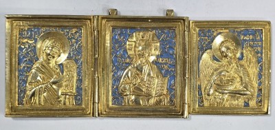 Iisus Pantocrator, Maica Domnului si Sf. Ioan Botezatorul, Triptic de Calatorie, Rusia, Secol XIX foto