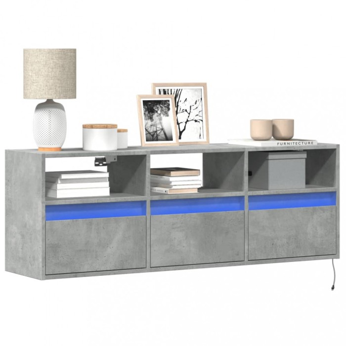 vidaXL Comodă TV de perete cu lumini LED, gri beton, 130x31x45 cm 852344