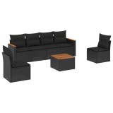 Cumpara ieftin Set canapele de gradina cu perne, 7 piese, negru, poliratan