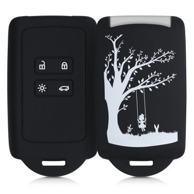 Husa Cheie Auto pentru Renault / Dacia - 4 Butoane - Keyless Go, kwmobile, Silicon, Negru / Alb, 49769.18 foto