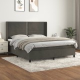 VidaXL Pat box spring cu saltea, gri &icirc;nchis, 180x200 cm, catifea